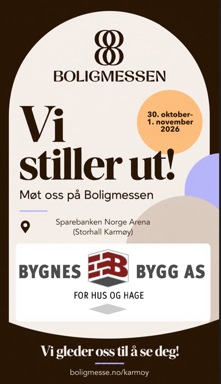 Bygnes Bygg stiller ut på Boligmessen 30. oktober til 1. november 2026